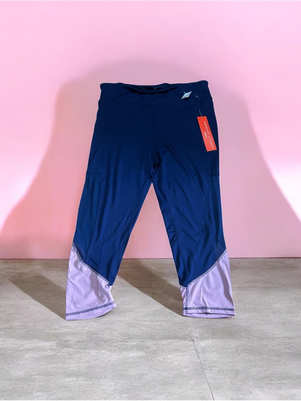 Adrienne Vittadini Navy Capri Leggings with Pink Panels Large NWT